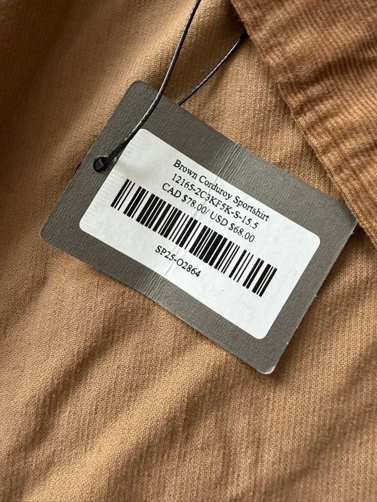Spier & Mackay Brown Corduroy Shirt Mens Small 15.5 Slim Fit Button Down NWT - Picture 4 of 9